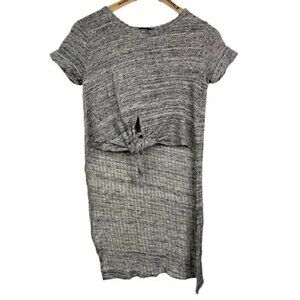 BERSHKA WOMEN'S HEATHER GRAY FRONT KNOT‎ CROPPED HIGH LOW SWEATER SIZE LARGE-EUC